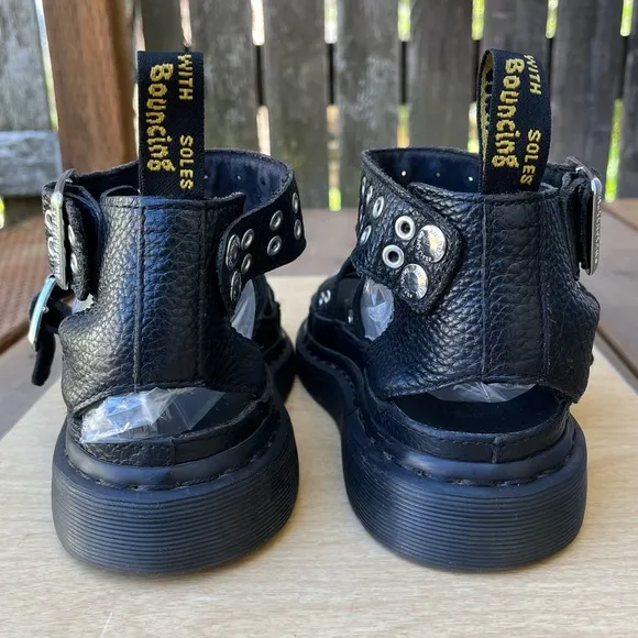Doc Martens Clarissa II HDW Aunt Sally Leather Buckle Sandals Black Sz 37EU/6US