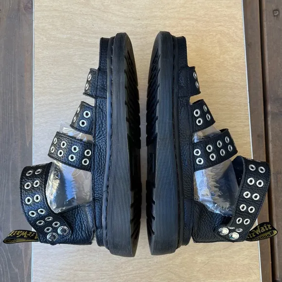 Doc Martens Clarissa II HDW Aunt Sally Leather Buckle Sandals Black Sz 37EU/6US