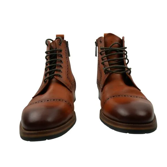 Dockorio Boots Mens 8.5 Brown Leather Brogue Zip Ankle Dress Cap Toe EUC