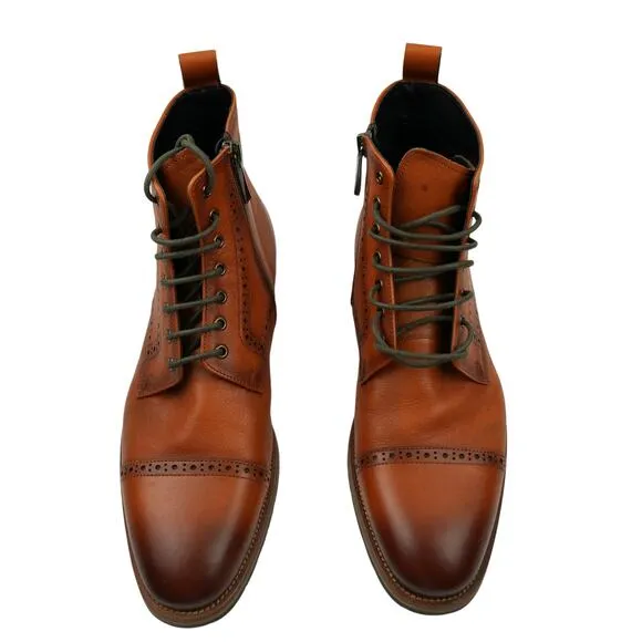Dockorio Boots Mens 8.5 Brown Leather Brogue Zip Ankle Dress Cap Toe EUC