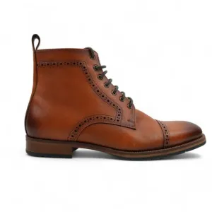 Dockorio Boots Mens 8.5 Brown Leather Brogue Zip Ankle Dress Cap Toe EUC