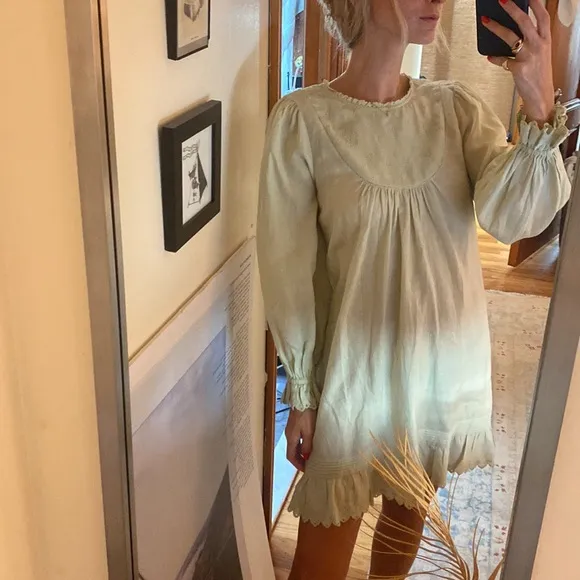 Doen linen cotton blend embroidered babydoll dress