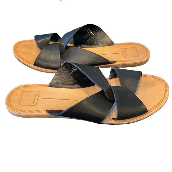 Dolce Vita Derby Slides Slip On Sandals Black Leather 11
