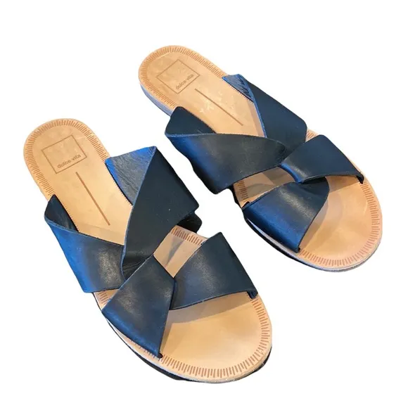 Dolce Vita Derby Slides Slip On Sandals Black Leather 11
