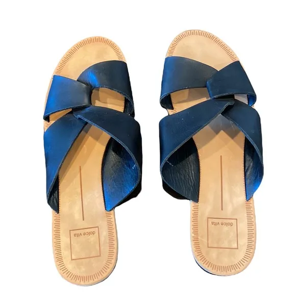 Dolce Vita Derby Slides Slip On Sandals Black Leather 11