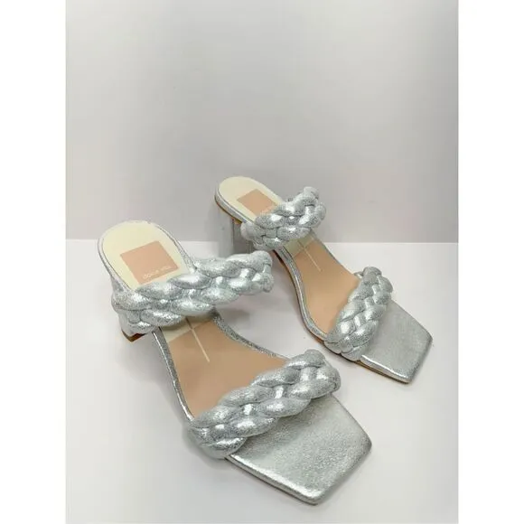 Dolce Vita Sandals Womens Size 6 Paily Silver Slip On Braided Square Toe Heels