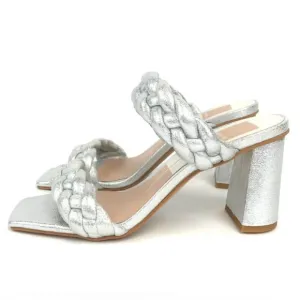 Dolce Vita Sandals Womens Size 6 Paily Silver Slip On Braided Square Toe Heels