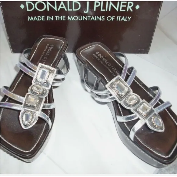 Donald J Pliner Crystal Embellished Shyla Wedge Leather Sandals
