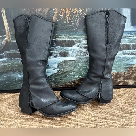 Donald J Pliner DEVI4 Tall Leather Boots Double Zip Cover Western- Iconic 9.5