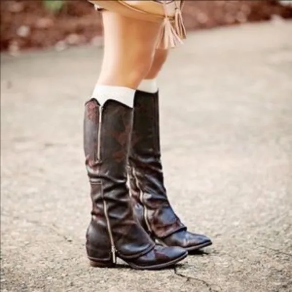 Donald J Pliner DEVI4 Tall Leather Boots Double Zip Cover Western- Iconic 9.5