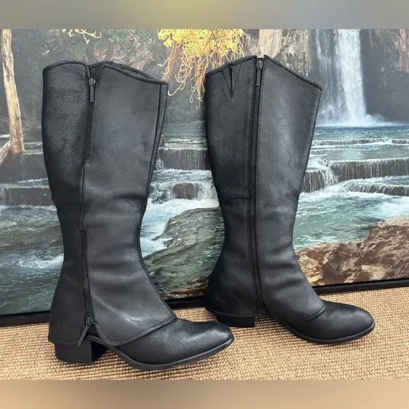 Donald J Pliner DEVI4 Tall Leather Boots Double Zip Cover Western- Iconic 9.5