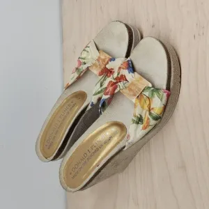 Donald J Pliner Made On The Beaches Of Spain Wedge Slip-On Floral Sandals Sz 4.5