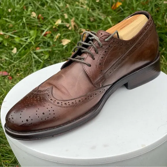 Donald J Pliner Shoes Mens 10 Brown Leather Wingtip Dress Oxfords Lace Up