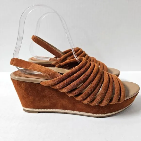 Donald J Pliner Shoes Womens 8 Fenn Strappy Wedge Sandals Caramel Brown Suede