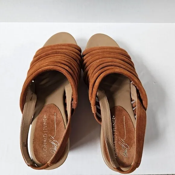 Donald J Pliner Shoes Womens 8 Fenn Strappy Wedge Sandals Caramel Brown Suede