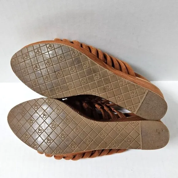 Donald J Pliner Shoes Womens 8 Fenn Strappy Wedge Sandals Caramel Brown Suede