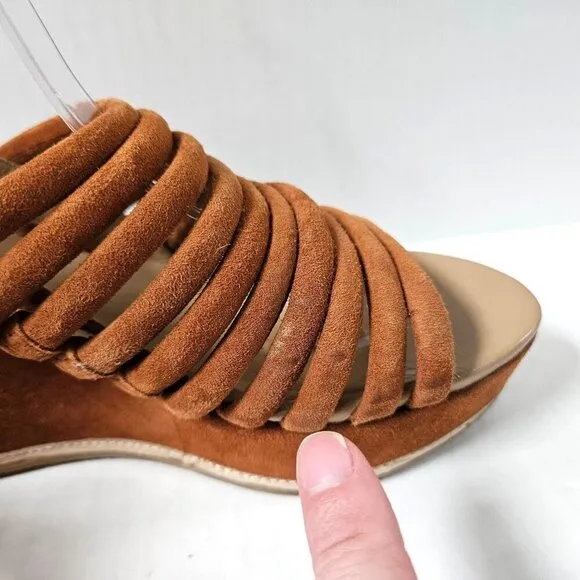 Donald J Pliner Shoes Womens 8 Fenn Strappy Wedge Sandals Caramel Brown Suede