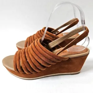 Donald J Pliner Shoes Womens 8 Fenn Strappy Wedge Sandals Caramel Brown Suede