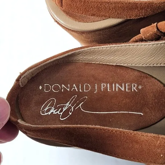 Donald J Pliner Shoes Womens 8 Fenn Strappy Wedge Sandals Caramel Brown Suede