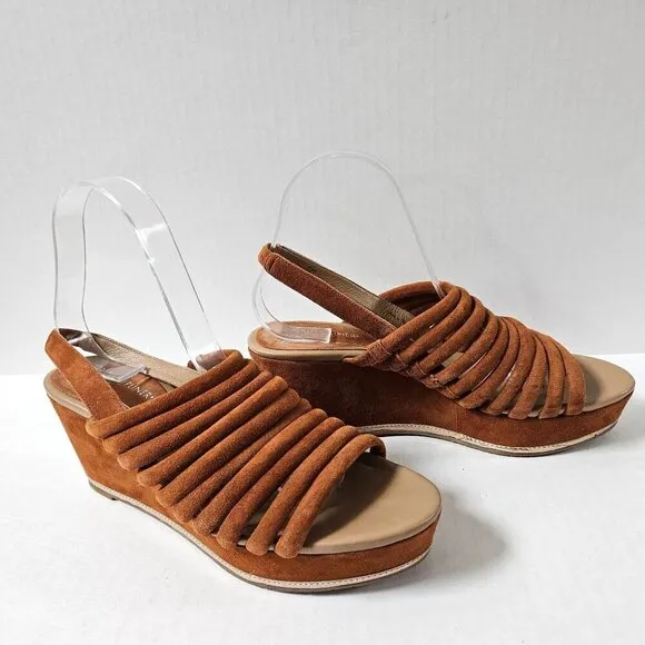 Donald J Pliner Shoes Womens 8 Fenn Strappy Wedge Sandals Caramel Brown Suede