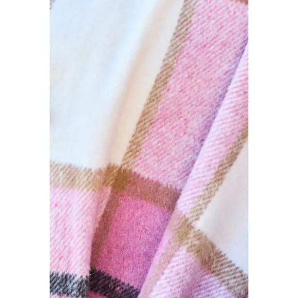 Double Take Pink Plaid Button Up Jacket Pockets Fall NEW Misses