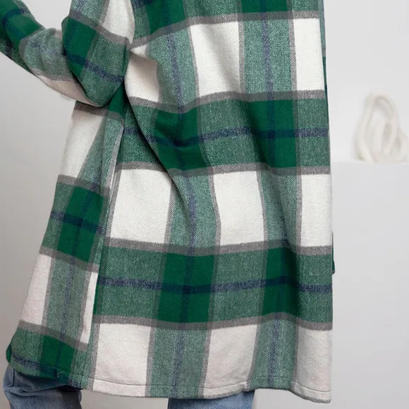 DOUBLE TAKE Plus Green Blue Plaid Button Up Jacket Pockets Fall NEW Size 2XL 3XL