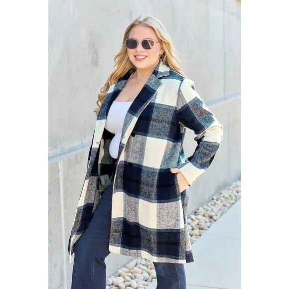 DOUBLE TAKE Plus Green Blue Plaid Button Up Jacket Pockets Fall NEW Size 2XL 3XL