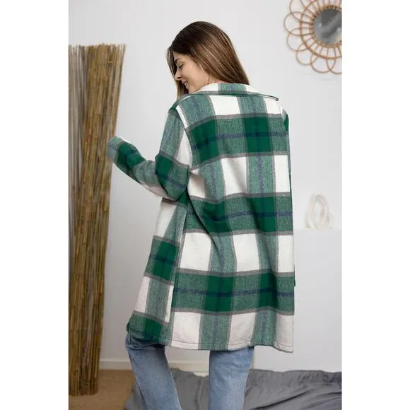 DOUBLE TAKE Plus Green Blue Plaid Button Up Jacket Pockets Fall NEW Size 2XL 3XL