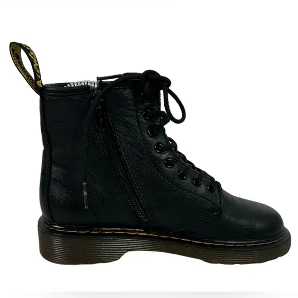 Dr. Doc Martens 1460 J Youth Kids Size 1 Lace Up Boots Black Leather Side Zip