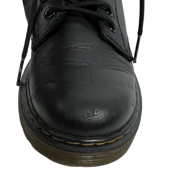 Dr. Doc Martens 1460 J Youth Kids Size 1 Lace Up Boots Black Leather Side Zip