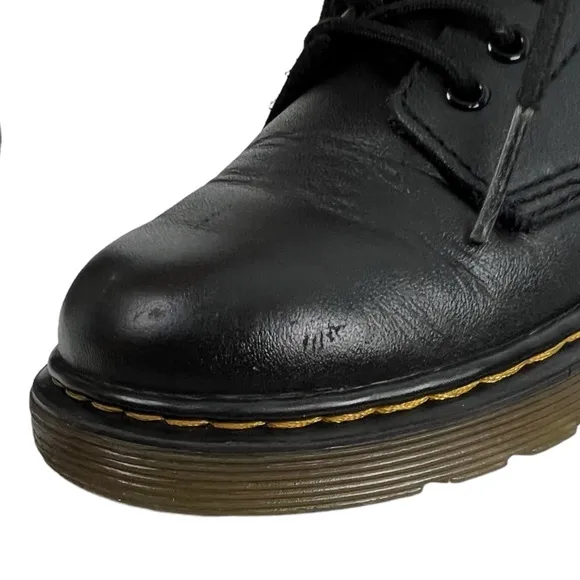 Dr. Doc Martens 1460 J Youth Kids Size 1 Lace Up Boots Black Leather Side Zip
