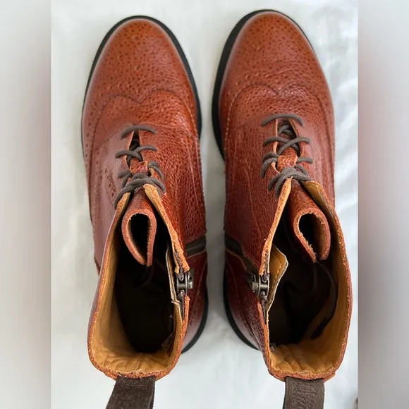 Dr. Martens Delphine Wingtip Boots, Chestnut Brown, EU 41, Women’s 9, Side Zip.