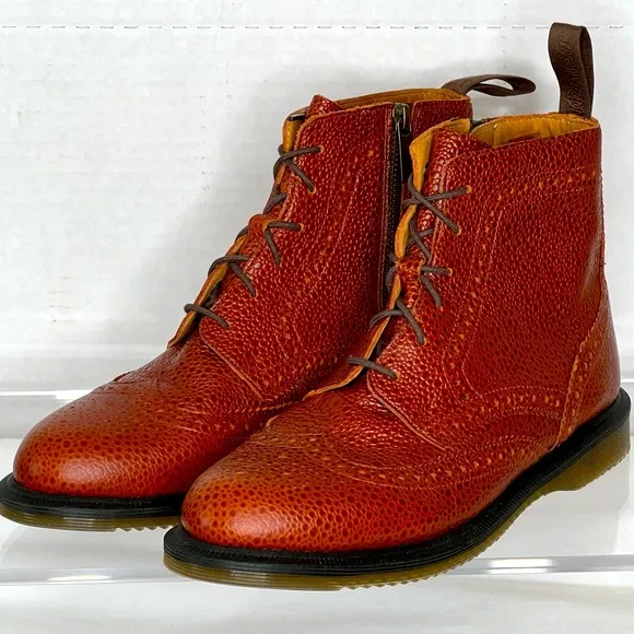 Dr. Martens Delphine Wingtip Boots, Chestnut Brown, EU 41, Women’s 9, Side Zip.