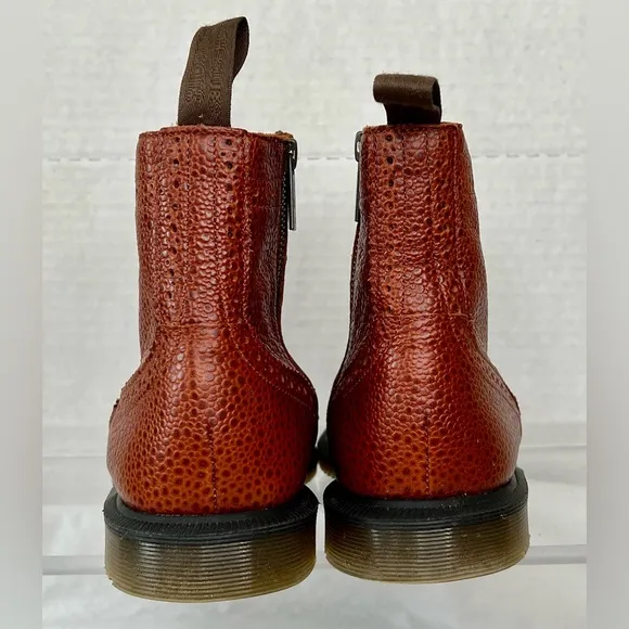 Dr. Martens Delphine Wingtip Boots, Chestnut Brown, EU 41, Women’s 9, Side Zip.