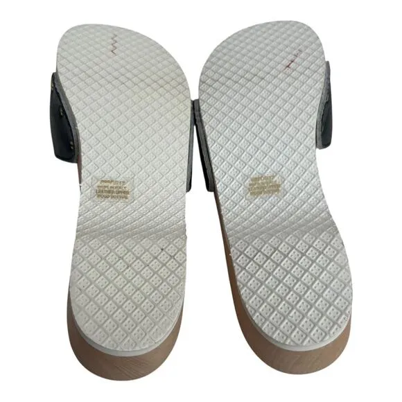 Dr Scholl’s Original Black Leather Wooden Clog Slide On Sandals Size 9