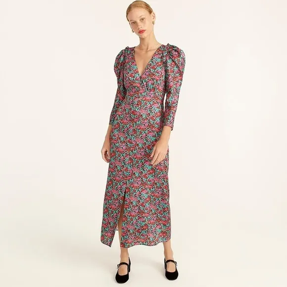 Drapey puff-sleeve dress in Ratti® Red blooms