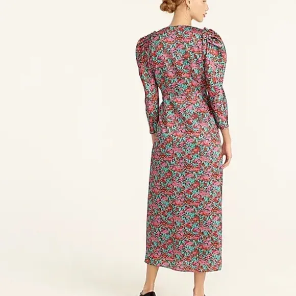 Drapey puff-sleeve dress in Ratti® Red blooms