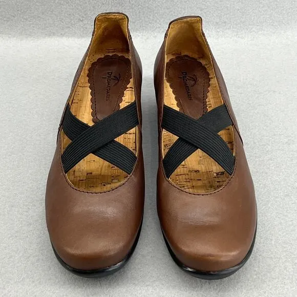 Dromedaris Tracy 2 Leather Mary Jane Low Block Heel Shoe-Brown-Women Size 37-NEW