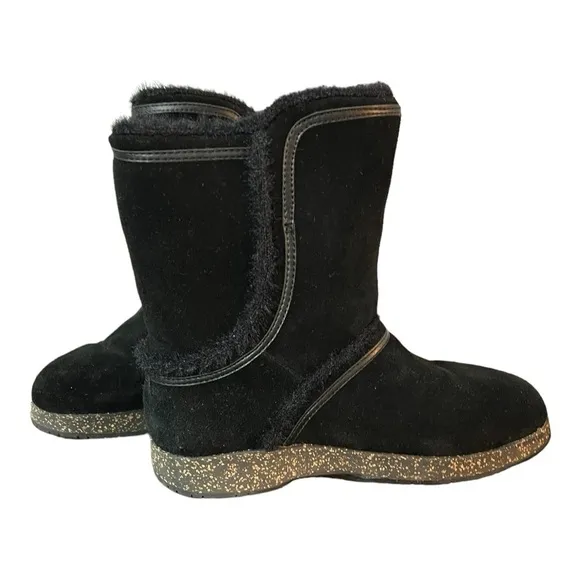 Earth Black Dream Caraway Leather Booties Faux Fur Lined Size 8M