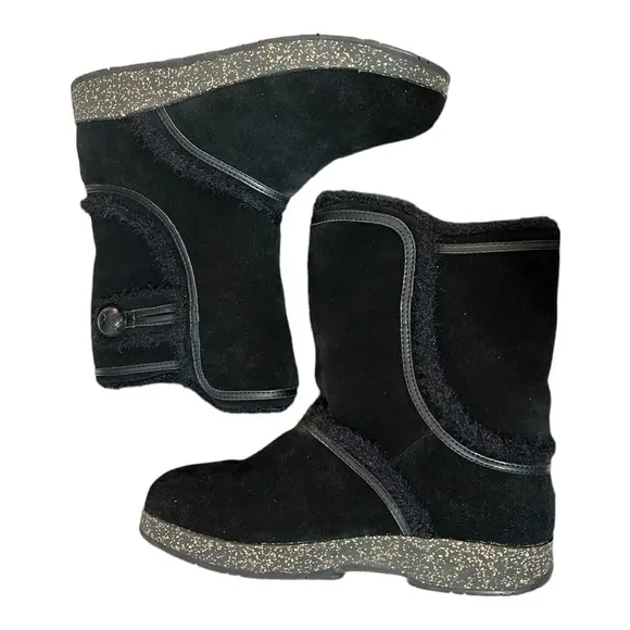 Earth Black Dream Caraway Leather Booties Faux Fur Lined Size 8M