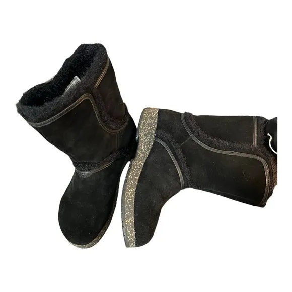 Earth Black Dream Caraway Leather Booties Faux Fur Lined Size 8M