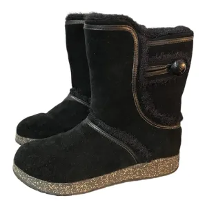 Earth Black Dream Caraway Leather Booties Faux Fur Lined Size 8M