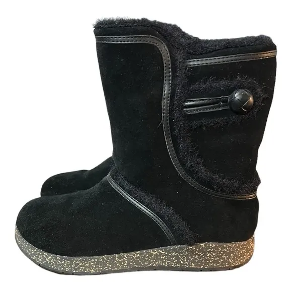 Earth Black Dream Caraway Leather Booties Faux Fur Lined Size 8M