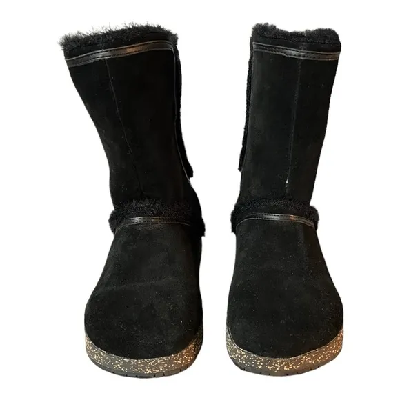 Earth Black Dream Caraway Leather Booties Faux Fur Lined Size 8M