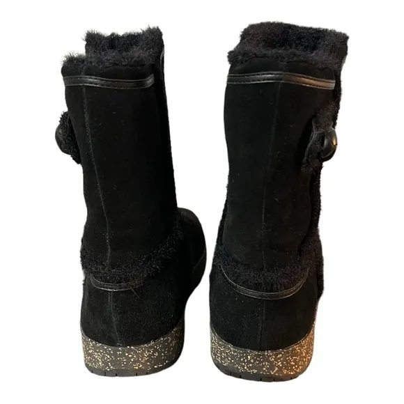Earth Black Dream Caraway Leather Booties Faux Fur Lined Size 8M