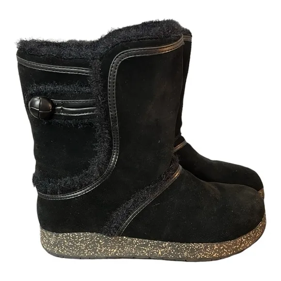 Earth Black Dream Caraway Leather Booties Faux Fur Lined Size 8M