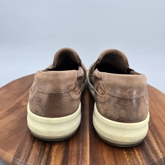 Ecco Shoes Men's 11 45 Brown Leather Perforated Jack Slip On Casual Sneakers