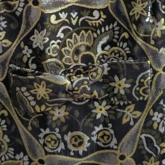 Ecetera Black Metallic Multi Jacquard Print 60's Style Babydoll Bow Fitted Dress