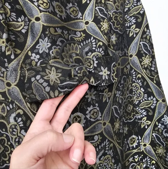 Ecetera Black Metallic Multi Jacquard Print 60's Style Babydoll Bow Fitted Dress