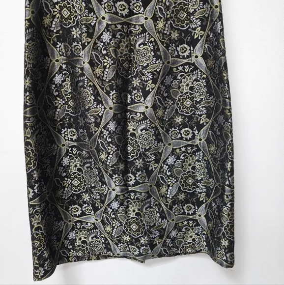 Ecetera Black Metallic Multi Jacquard Print 60's Style Babydoll Bow Fitted Dress